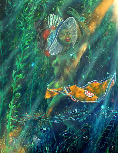 Картина под названием "I am an Ocean" - Ngendo, Подлинное произведение искусства, Масло Установлен на Деревянная рама для но…