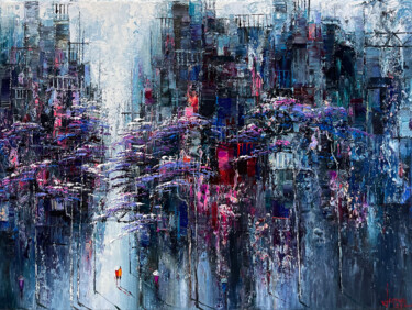 Картина под названием "Dimensional violet" - Ngoc Quan Le, Подлинное произведение искусства, Масло Установлен на Деревянная…