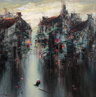 Painting titled "Rainy afternoon" by Ngoc Quan Le, Original Artwork, Oil