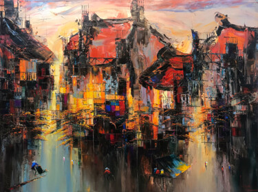 Картина под названием "Sun flap evening" - Ngoc Quan Le, Подлинное произведение искусства, Масло