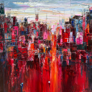 Pittura intitolato "City" da Ngoc Quan Le, Opera d'arte originale, Olio