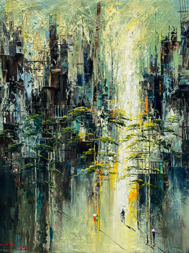 Malerei mit dem Titel "Autumn morning dew" von Ngoc Quan Le, Original-Kunstwerk, Öl
