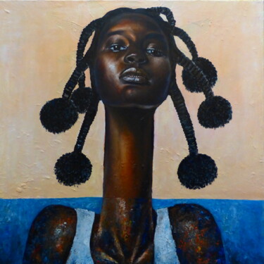 Painting titled "Alice au pays des m…" by Guy Ngono, Original Artwork, Oil Mounted on Wood Stretcher frame