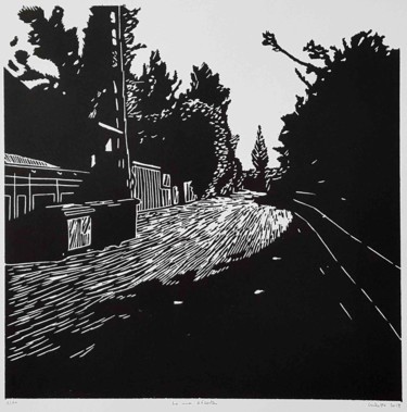 Printmaking titled "La rue déserte" by Nicolas Goulette, Original Artwork, Xylography