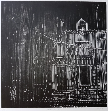 Druckgrafik mit dem Titel "Meulan la nuit" von Nicolas Goulette, Original-Kunstwerk, Holzschnitt