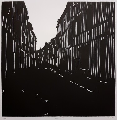 Gravures & estampes intitulée "Rue haute" par Nicolas Goulette, Œuvre d'art originale, Xylographie