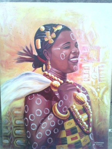 Peinture intitulée "jeune-fille-akan.jpg" par Nguessan Thomas, Œuvre d'art originale, Acrylique