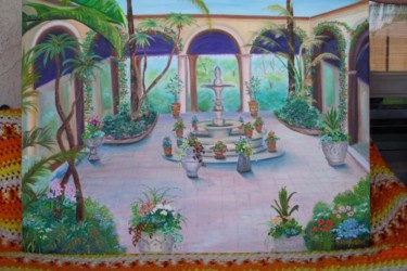Painting titled "The Hacienda Garden" by Natalia Hughson, Original Artwork