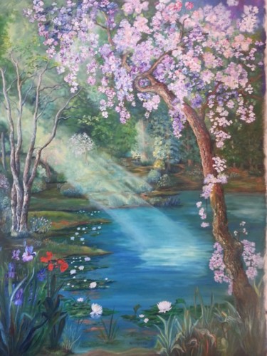 Painting titled "Spring Pond" by Natalia Hughson, Original Artwork