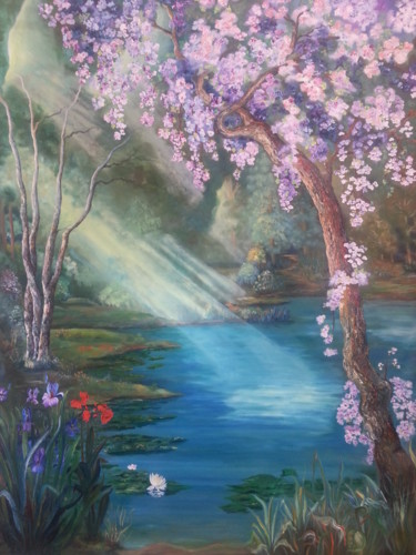 Painting titled "Spring Pond" by Natalia Hughson, Original Artwork