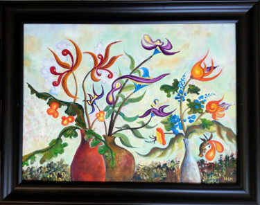 Painting titled "Play of Flowers" by Natalia Hughson, Original Artwork, Oil