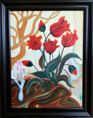 Painting titled "Orchestra of Flowers" by Natalia Hughson, Original Artwork, Oil