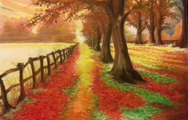 Malerei mit dem Titel "Chemin d'automne" von Fanny Salvador, Original-Kunstwerk, Pastell