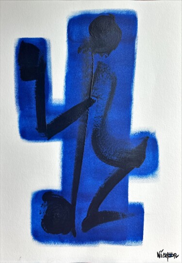 Peinture intitulée "Le Cactus Bleu" par Niamor, Œuvre d'art originale, Acrylique