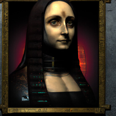Digitale Kunst mit dem Titel "Mona Lisa cyberpunk" von Niamor, Original-Kunstwerk, KI-generiertes Bild