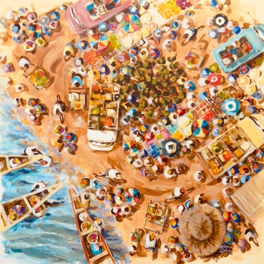 Pintura titulada "Marché rive du Niger" por Niankoye Lama, Obra de arte original, Acrílico Montado en Bastidor de camilla de…