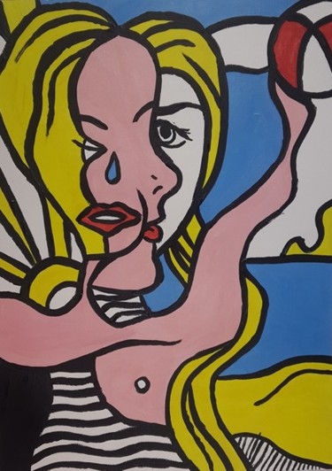 Painting titled "fille joue au ballo…" by Nicevnt, Original Artwork, Acrylic