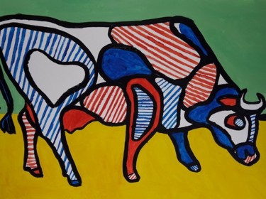 Painting titled "vache abstraite ins…" by Nicevnt, Original Artwork, Acrylic