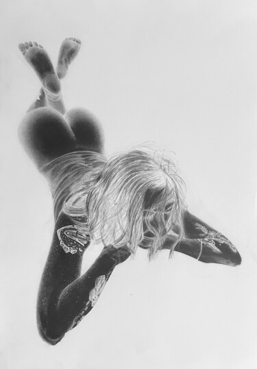 Dibujo titulada "Node Laying on a Bed" por Nicholas Cornwell, Obra de arte original, Grafito