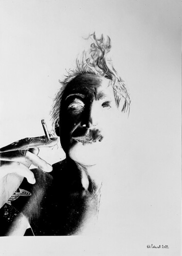 Dibujo titulada "Portrait with Cigar…" por Nicholas Cornwell, Obra de arte original, Grafito