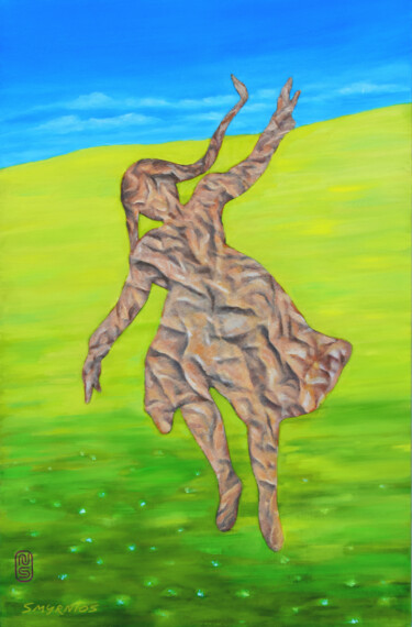 Painting titled "Happy on the prairie" by Nicholas Smyrnios, Original Artwork, Oil Mounted on Wood Panel