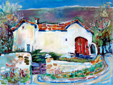 Painting titled "Summer farm in Prov…" by Nicifor Swiristuhin, Original Artwork, Oil Mounted on Wood Stretcher frame