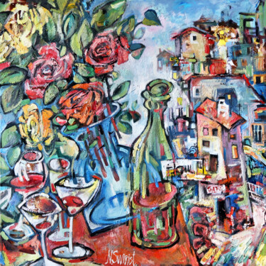 Pintura titulada "Street of burgundy…" por Nicifor Swiristuhin, Obra de arte original, Oleo Montado en Bastidor de camilla d…