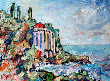 Painting titled "Cap Martin. France." by Nicifor Swiristuhin, Original Artwork, Oil Mounted on Other rigid panel