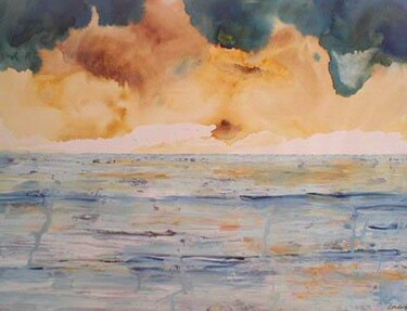 Painting titled "Mer au ciel orange" by Nick Cowling, Original Artwork