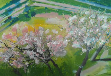 Malarstwo zatytułowany „Almond trees in blo…” autorstwa Nick Cowling, Oryginalna praca, Olej