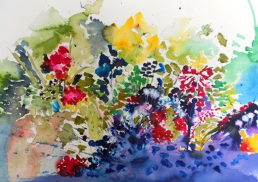 Painting titled "Garden, Lyon 3" by Nick Cowling, Original Artwork, Watercolor