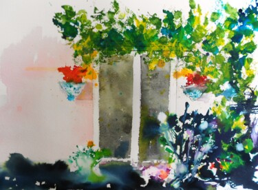 Painting titled "Garden, Lyon 4" by Nick Cowling, Original Artwork, Watercolor