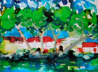 Painting titled "Plage à Bandol, Var" by Nick Cowling, Original Artwork