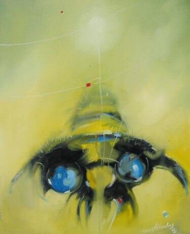 Painting titled "the bee" by Nick D. Vladulescu, Original Artwork, Oil