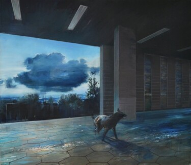 Painting titled "Dog at Dusk" by Nick Offer, Original Artwork, Oil