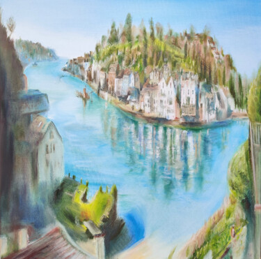 Картина под названием "Fowey Estuary, Corn…" - Nick Pike, Подлинное произведение искусства, Масло
