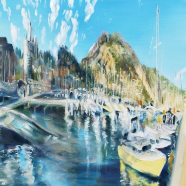 Картина под названием "Old Port of Menton,…" - Nick Pike, Подлинное произведение искусства, Масло