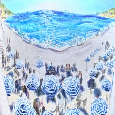 Schilderij getiteld "Blue Beach, Nice" door Nick Pike, Origineel Kunstwerk, Olie