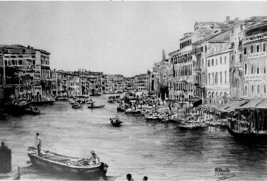 Dessin intitulée "Venezia Grand Canal" par Nick Skarvelakis, Œuvre d'art originale, Crayon