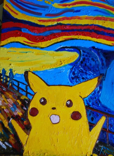 Картина под названием "screaming pikachu" - Nick Kaliberda, Подлинное произведение искусства, Масло Установлен на Деревянная…