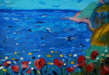 Картина под названием "poppies against the…" - Nick Kaliberda, Подлинное произведение искусства, Масло Установлен на Деревян…