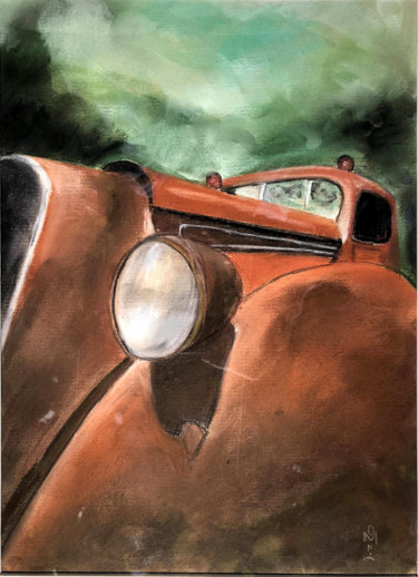 Drawing titled "Vintage car" by Monic Mathews, Original Artwork, Pastel