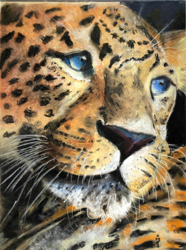 Drawing titled "Leopard" by Monic Mathews, Original Artwork, Pastel