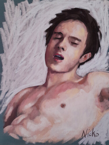 Ζωγραφική με τίτλο "YOUNG MAN ENJOYING 2" από Nicko, Αυθεντικά έργα τέχνης, Παστέλ