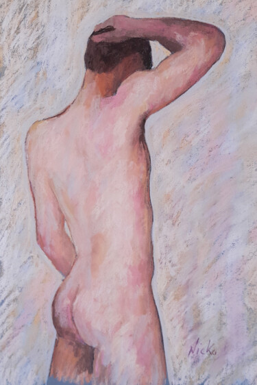 Malerei mit dem Titel "YOUNG MAN FROM BACK" von Nicko, Original-Kunstwerk, Pastell
