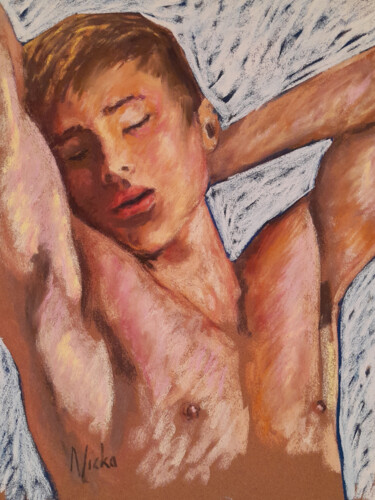 Peinture intitulée "HOMME 2 ENDORMI" par Nicko, Œuvre d'art originale, Pastel