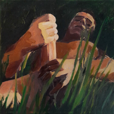 Painting titled "WANKER IN THE GRASS" by Nicko, Original Artwork, Oil