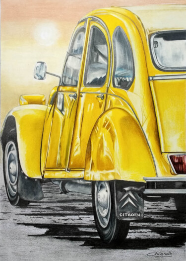 Dessin intitulée "2 CV AMARILLO#Artis…" par Nicky Chiarello, Œuvre d'art originale, Crayon