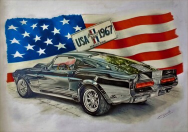 Pintura intitulada "Mustang GT500" por Nicky Chiarello, Obras de arte originais, Lápis