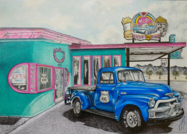 Painting titled "Route 66" by Nicky Chiarello, Original Artwork, Pencil